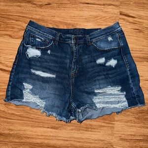 Arizona Jean Company Women's Ripped Dark Blue Denim Shorts